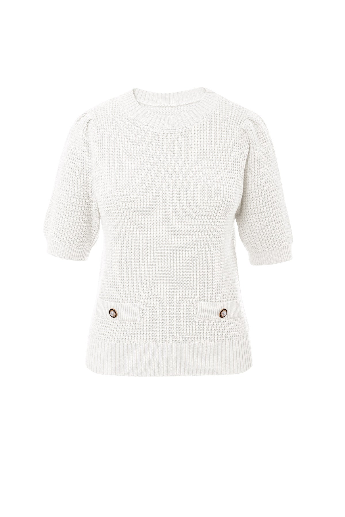 Womens White Puff Short Sleeve Sweaters Tops | CicyBell
