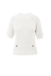 Womens White Puff Short Sleeve Sweaters Tops | CicyBell