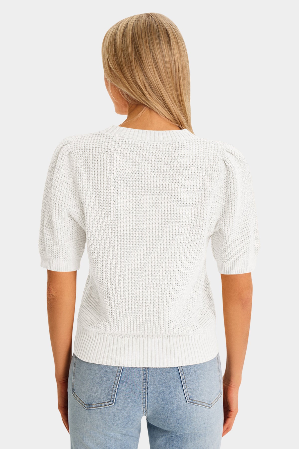 Womens White Puff Short Sleeve Sweaters Tops | CicyBell