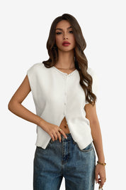 Womens White Cap Sleeve Sweater Vest