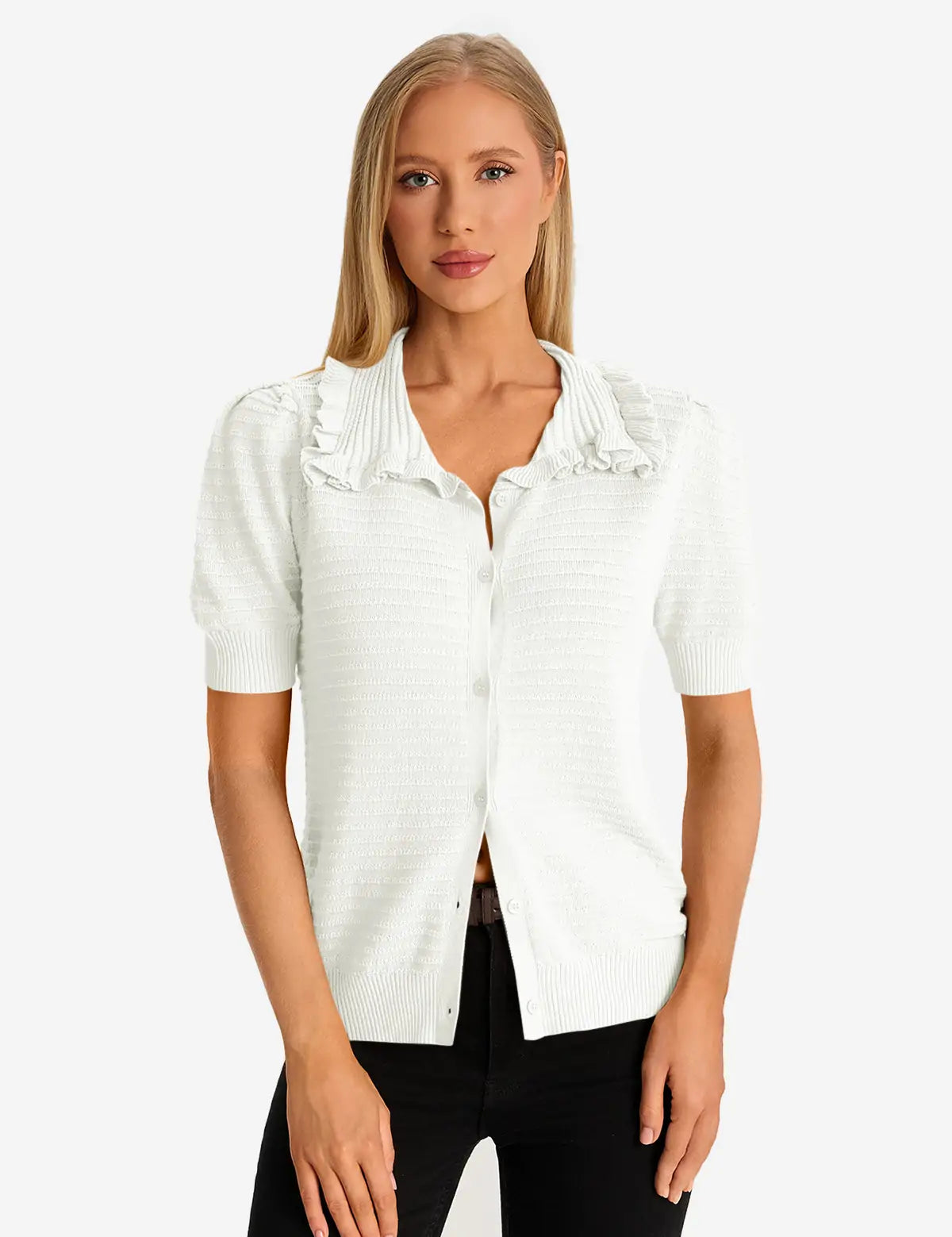 White Ruffle Peter Pan Collar Cardigan Sweater 1
