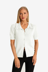White Ruffle Peter Pan Collar Cardigan Sweater 1