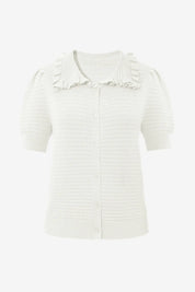 Cicy Bell White Ruffle Peter Pan Collar Cardigan Sweater