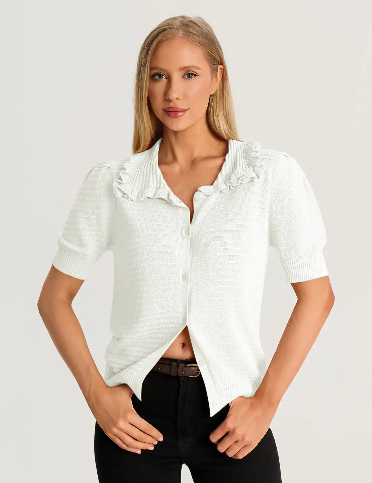 White Ruffle Peter Pan Collar Cardigan Sweater 2