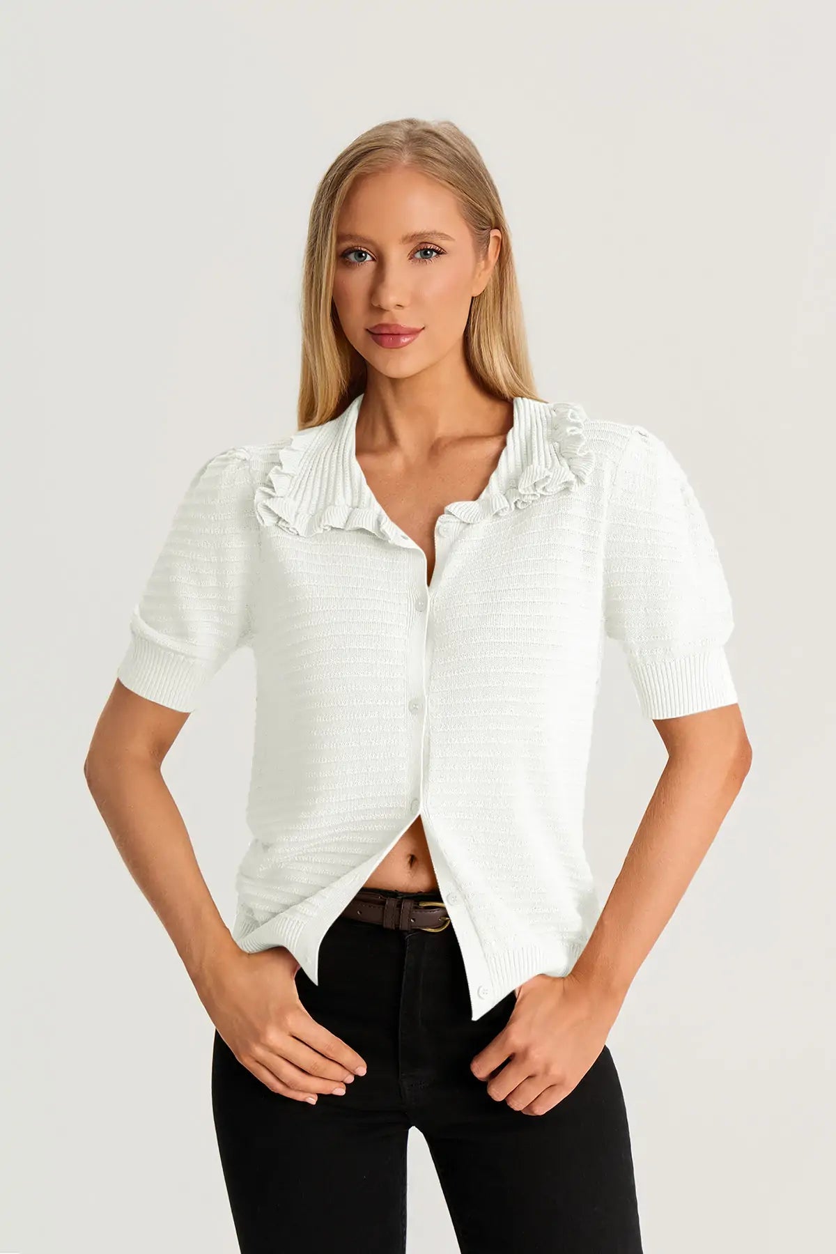 White Ruffle Peter Pan Collar Cardigan Sweater 2