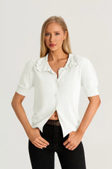White Ruffle Peter Pan Collar Cardigan Sweater 2