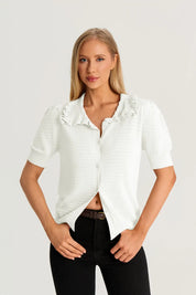 White Ruffle Peter Pan Collar Cardigan Sweater 2