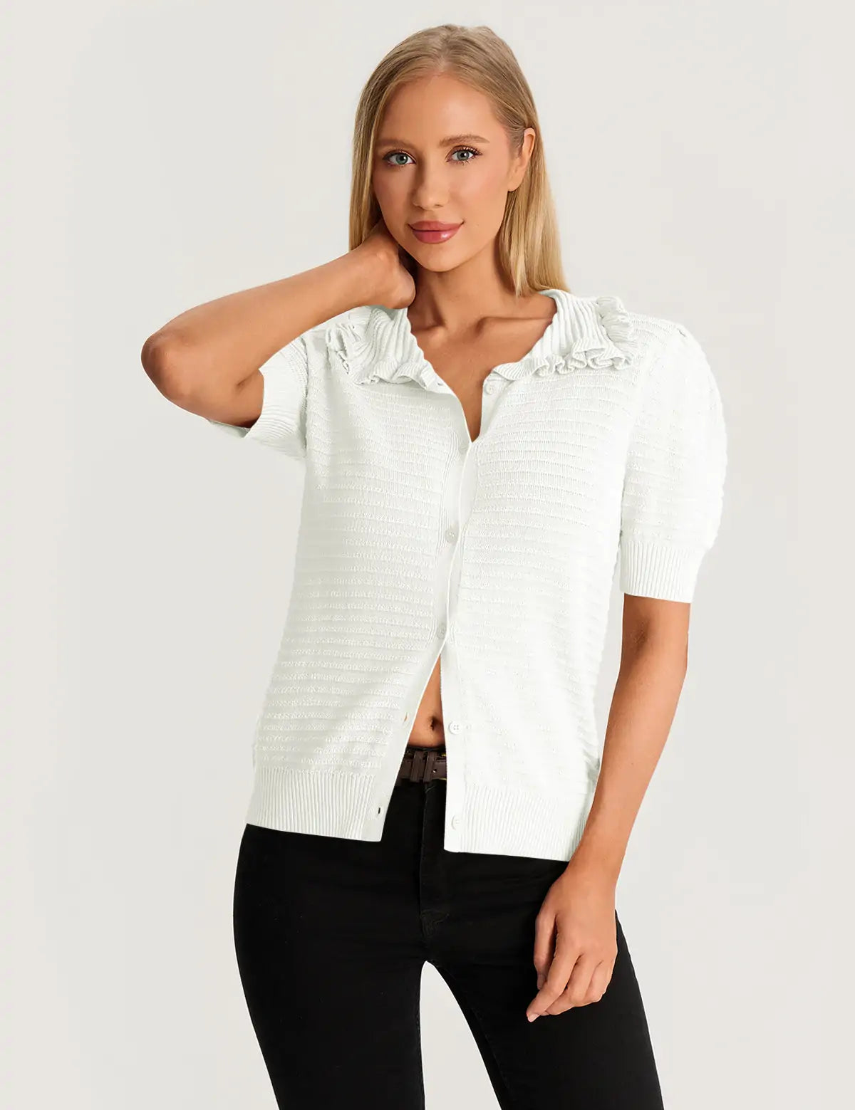 White Ruffle Peter Pan Collar Cardigan Sweater 3