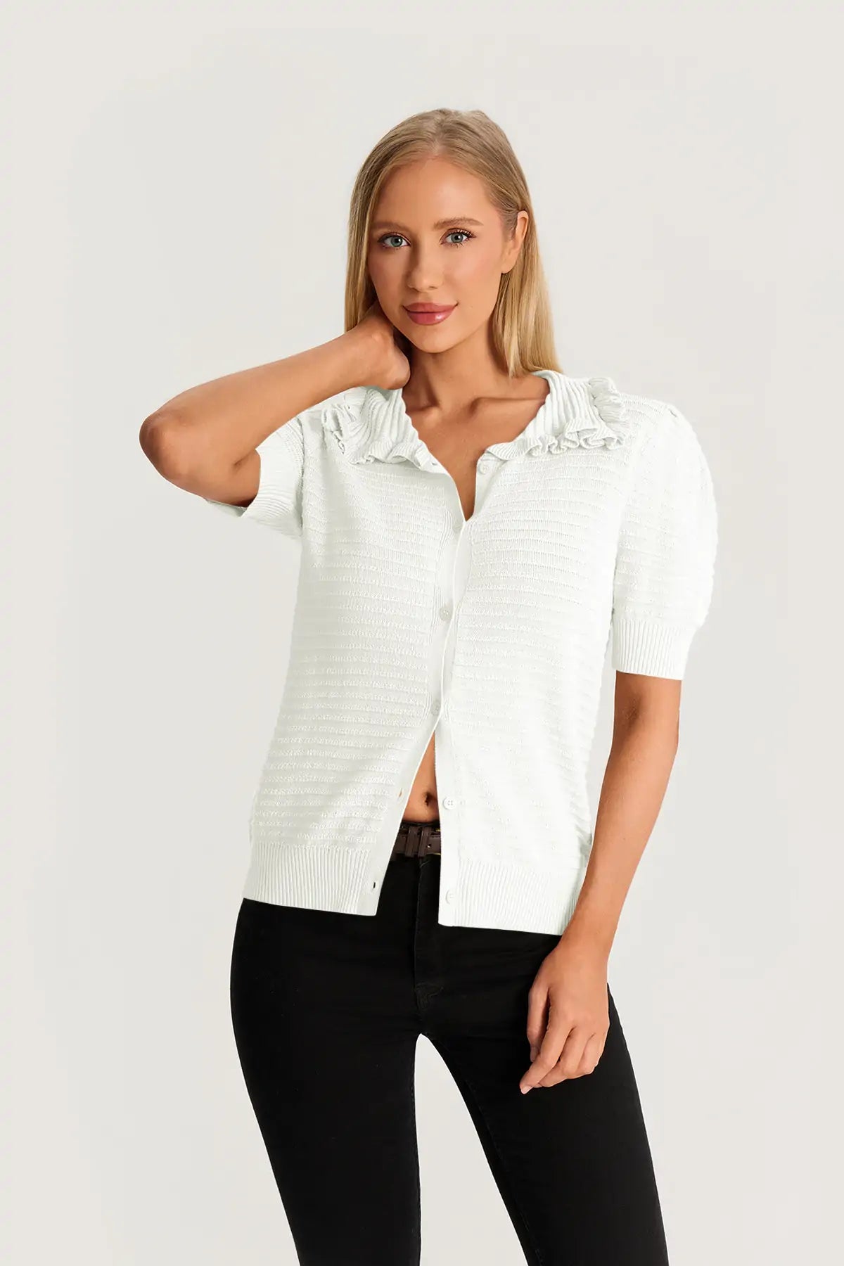 White Ruffle Peter Pan Collar Cardigan Sweater 3