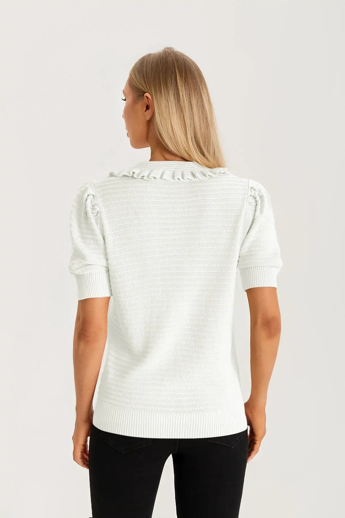 Cicy Bell White Ruffle Peter Pan Collar Cardigan Sweater