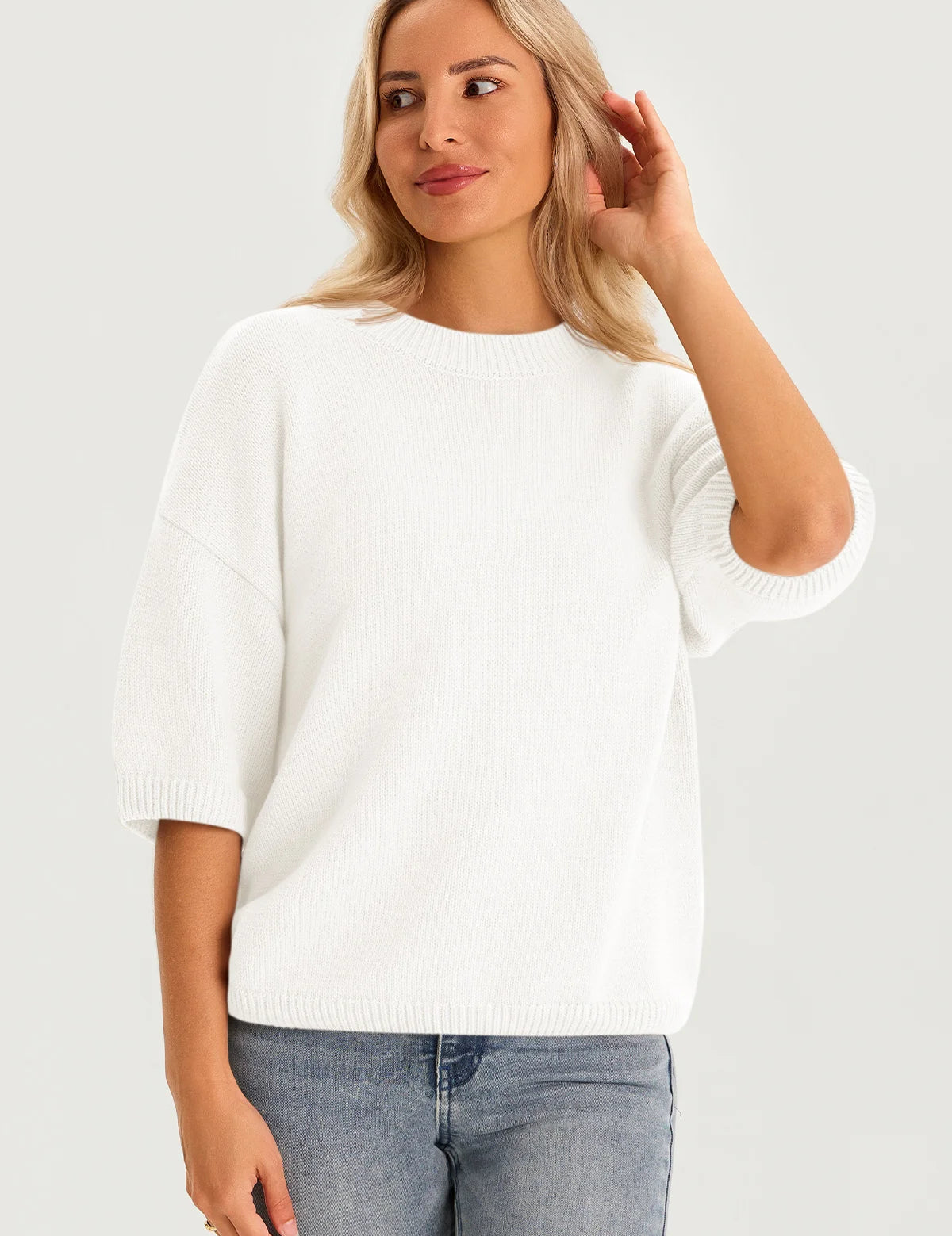 Womens White Half Sleeve Sweaters 2