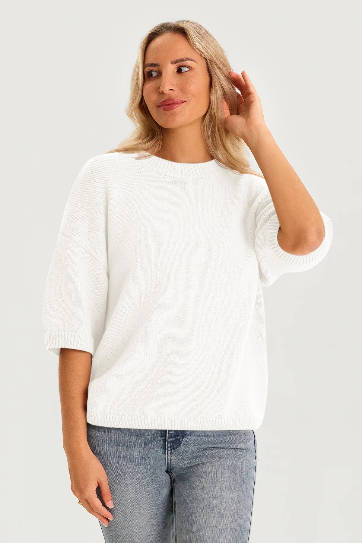 Womens White Half Sleeve Sweaters 2