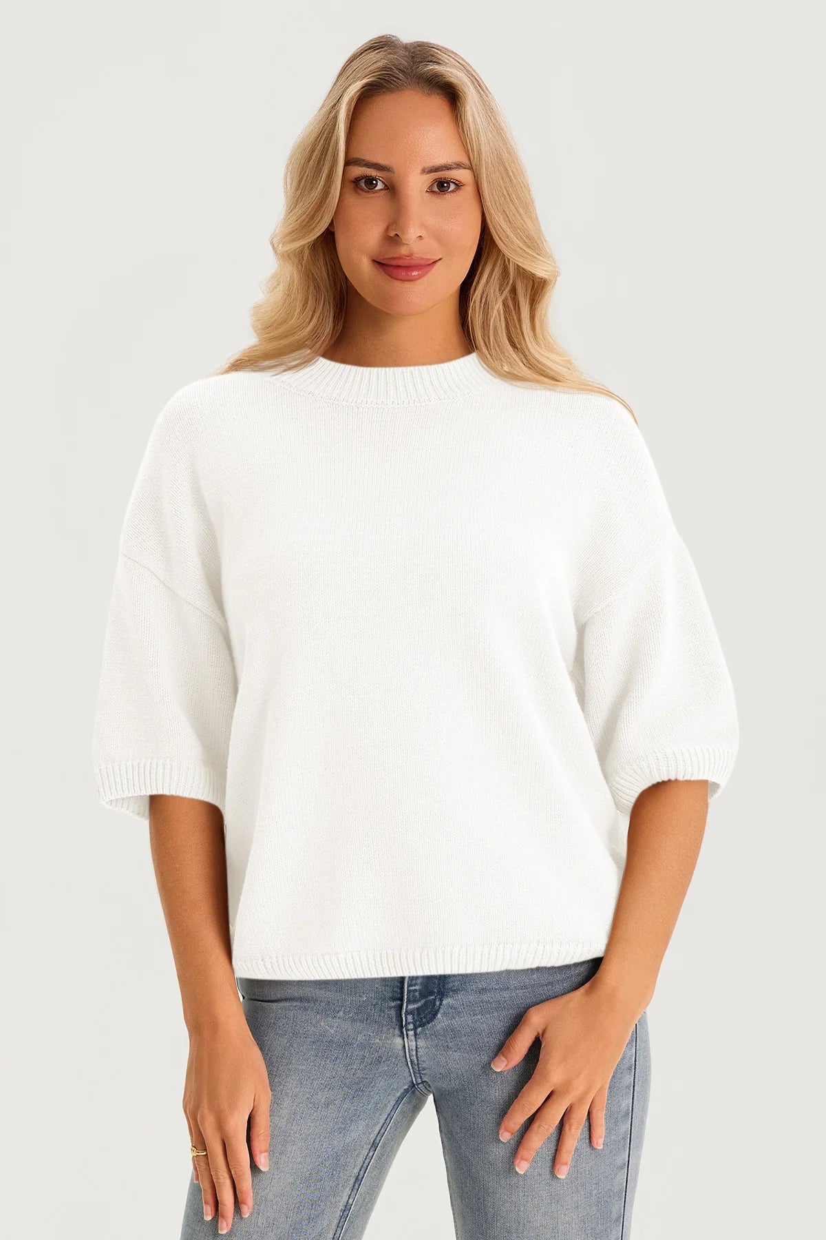 Womens White Half Sleeve Sweaters 3
