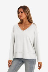 Womens White V Neck Casual Flowy Tops 1