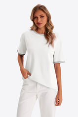 Womens White Summer Crew Neck T Shirts 1