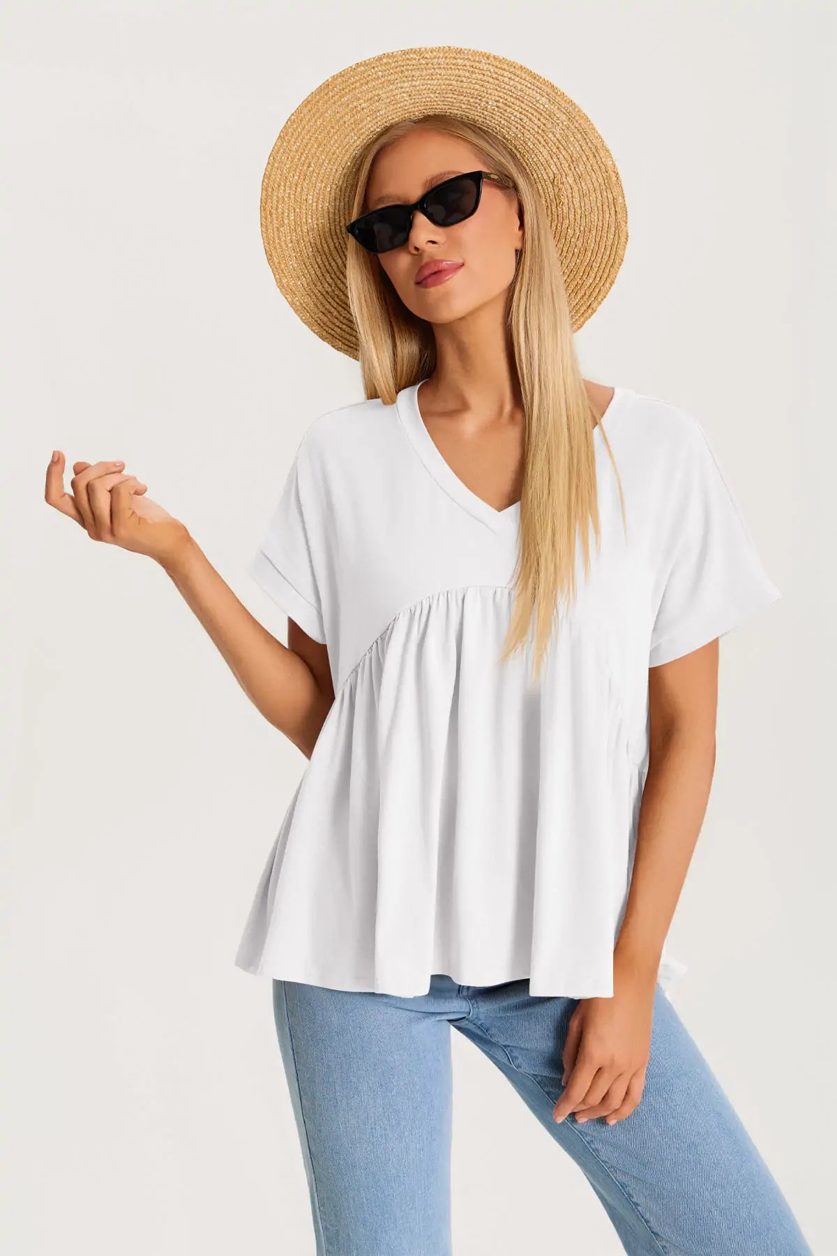 Womens White Summer Peplum Tops 3