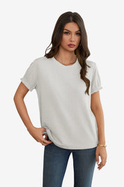 Womens White Ruffle Short Sleeve T Shirt 1
