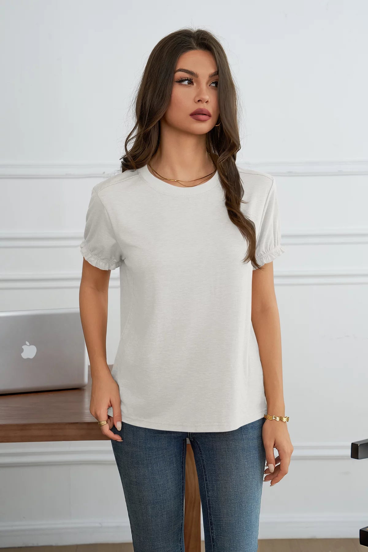 Womens White Ruffle Short Sleeve T Shirt | CicyBell
