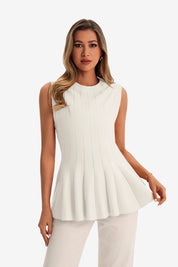 Womens White Pleated Peplum Tank Tops 1