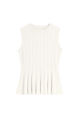 Womens White Pleated Peplum Tank Tops 2