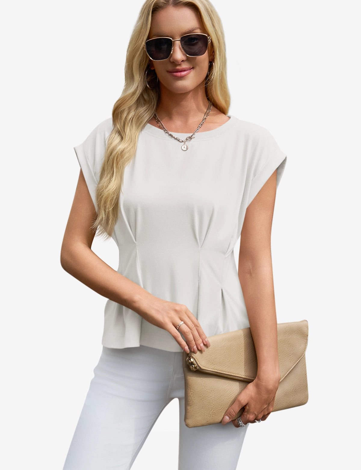 Womens White Cap Sleeve Tank Tops 1