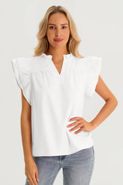 Womens White Ruffle Cap Sleeve Tank Tops 1