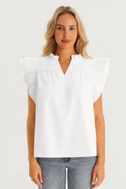 Womens White Ruffle Cap Sleeve Tank Tops | CicyBell