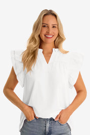 Womens White Ruffle Cap Sleeve Tank Tops 2