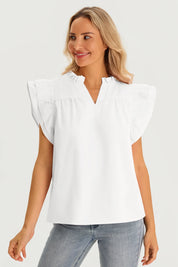 Womens White Ruffle Cap Sleeve Tank Tops 3