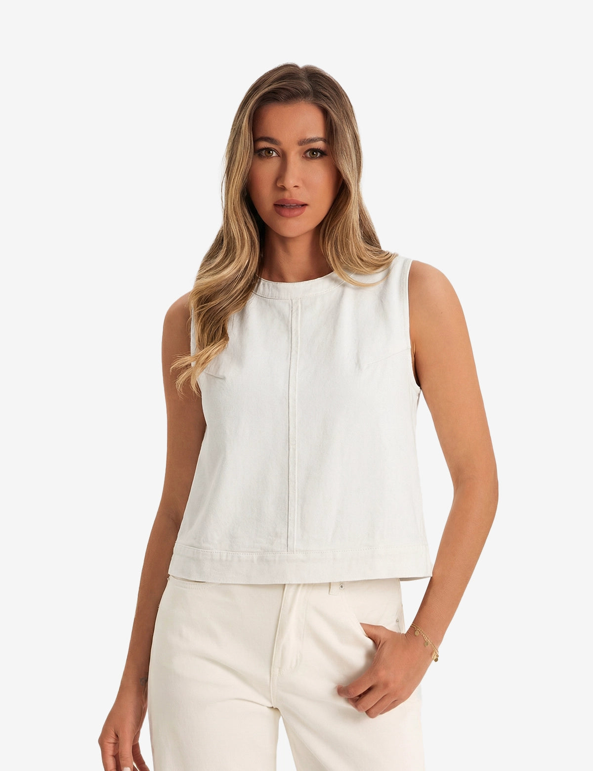 Womens White Denim Vest 1
