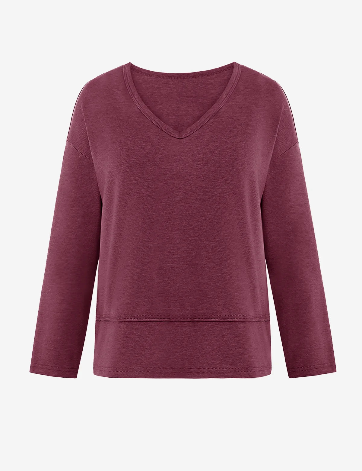 Womens Wine Red V Neck Casual Flowy Tops 2