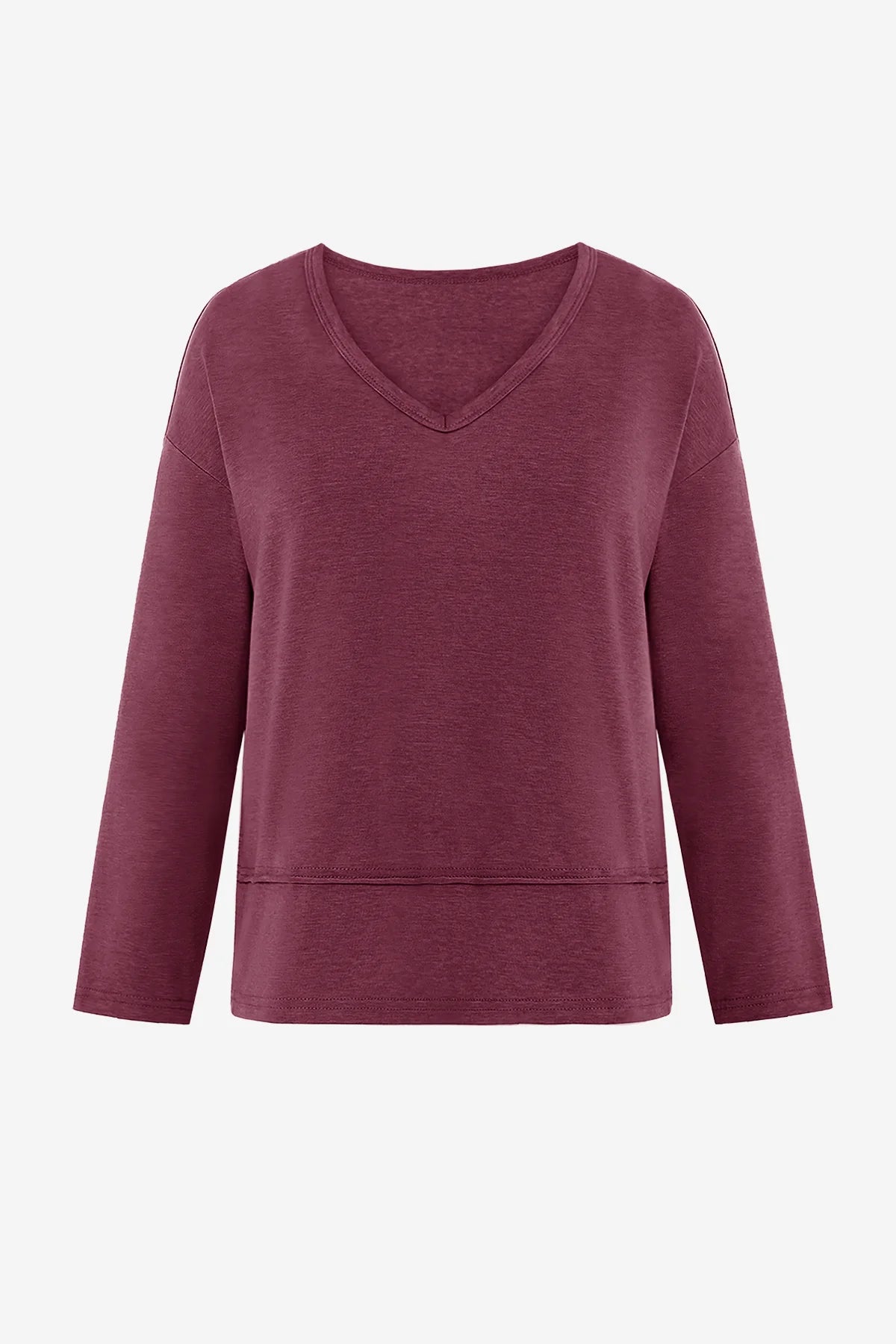 Womens Wine Red V Neck Casual Flowy Tops 2