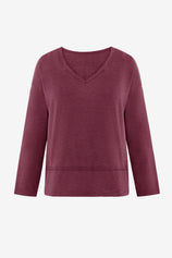 Womens Wine Red V Neck Casual Flowy Tops 2