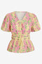 Womens Yellow Puff Sleeve Floral Print Blouses 2