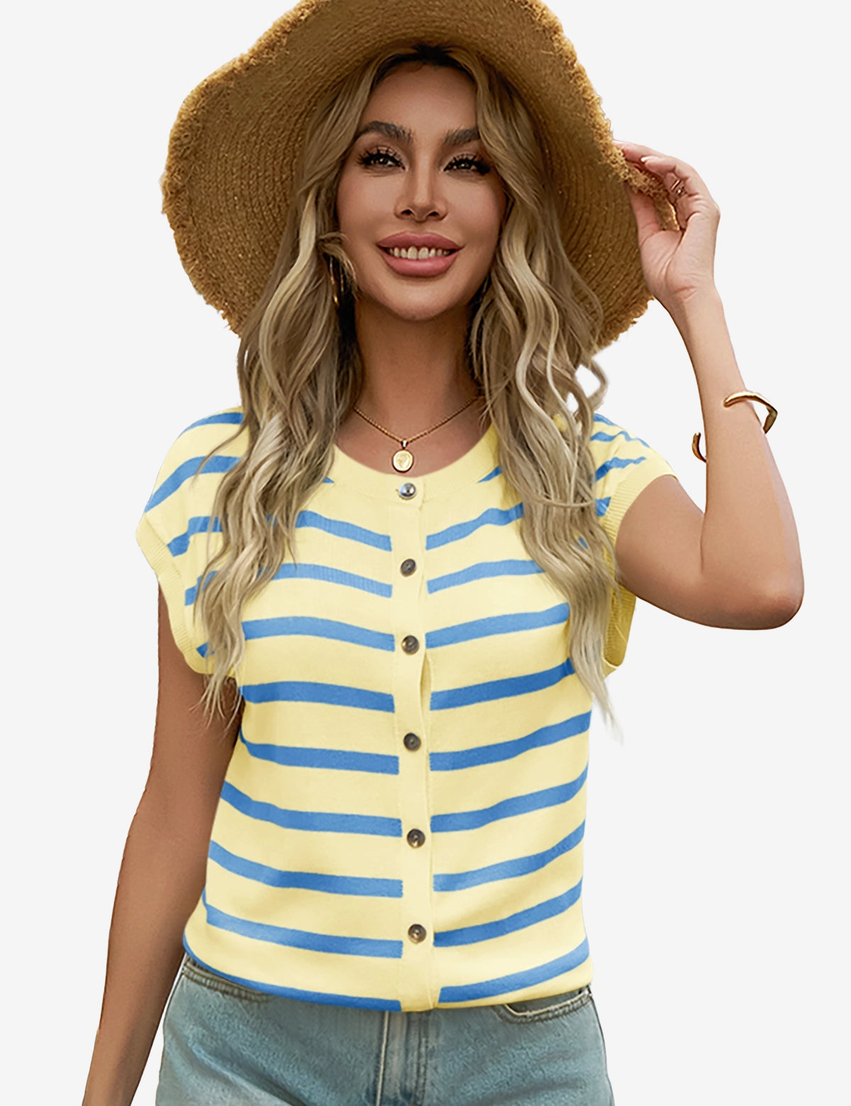 Womens Yellow Sweater Tops 1