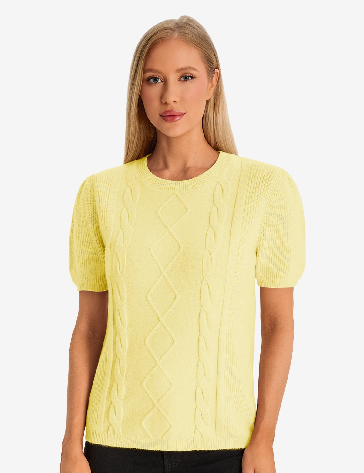 Womens Yellow Puff Short Sleeve Sweater 1