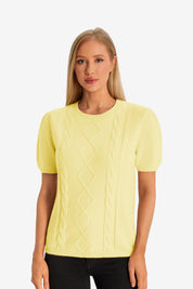 Womens Yellow Puff Short Sleeve Sweater 1