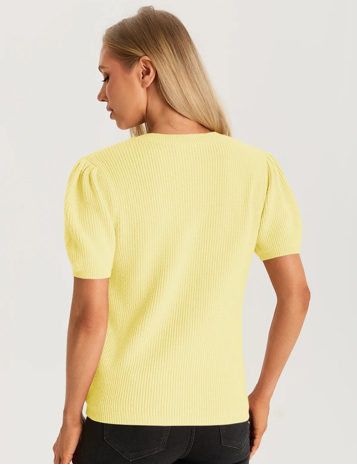 Womens Yellow Puff Short Sleeve Sweater 2