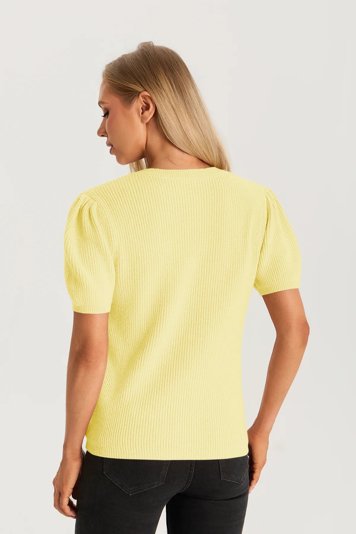 Womens Yellow Puff Short Sleeve Sweater 2