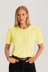 Womens Yellow Puff Short Sleeve Sweater 3