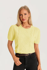 Womens Yellow Puff Short Sleeve Sweater | CicyBell