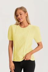 Womens Yellow Puff Short Sleeve Sweater | CicyBell