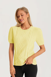 Womens Yellow Puff Short Sleeve Sweater | CicyBell