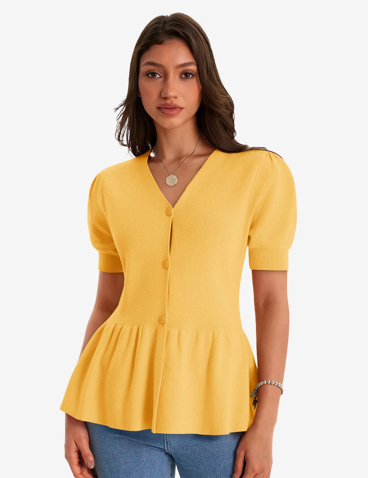 Womens Yellow Knit Sweaters 1