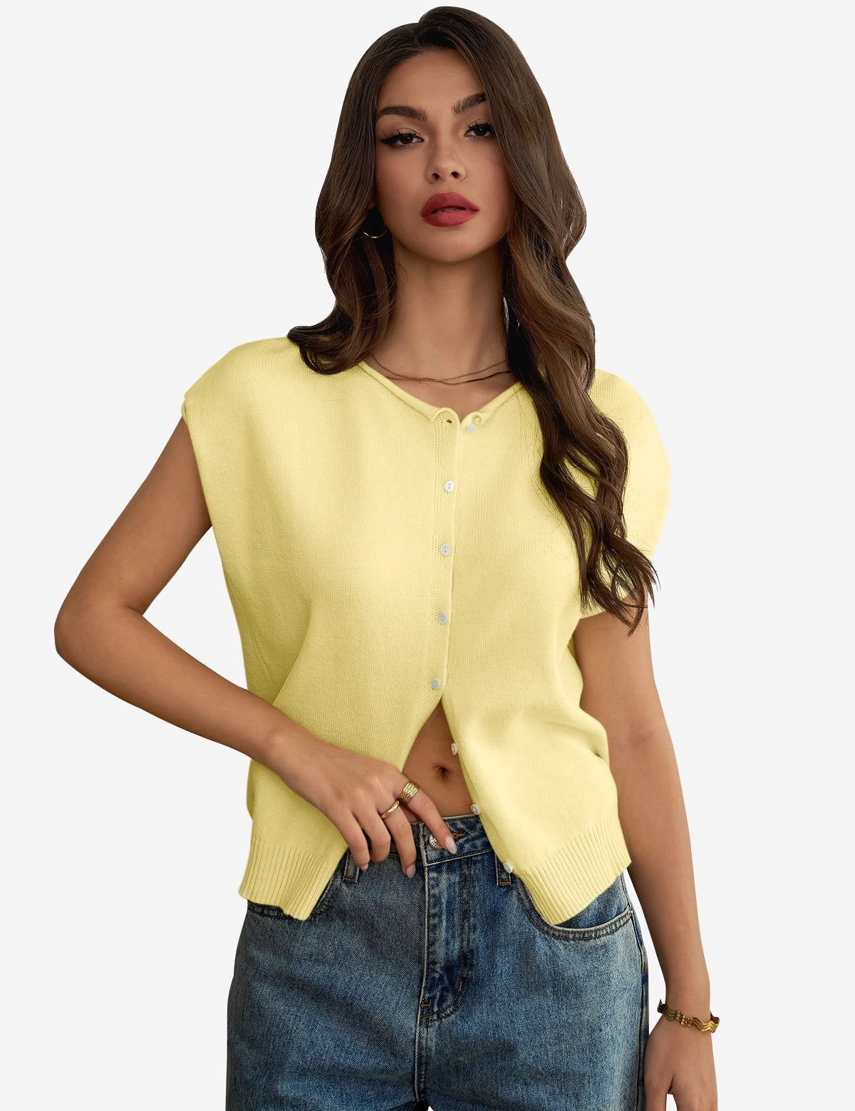 Womens Yellow Cap Sleeve Sweater Vest 