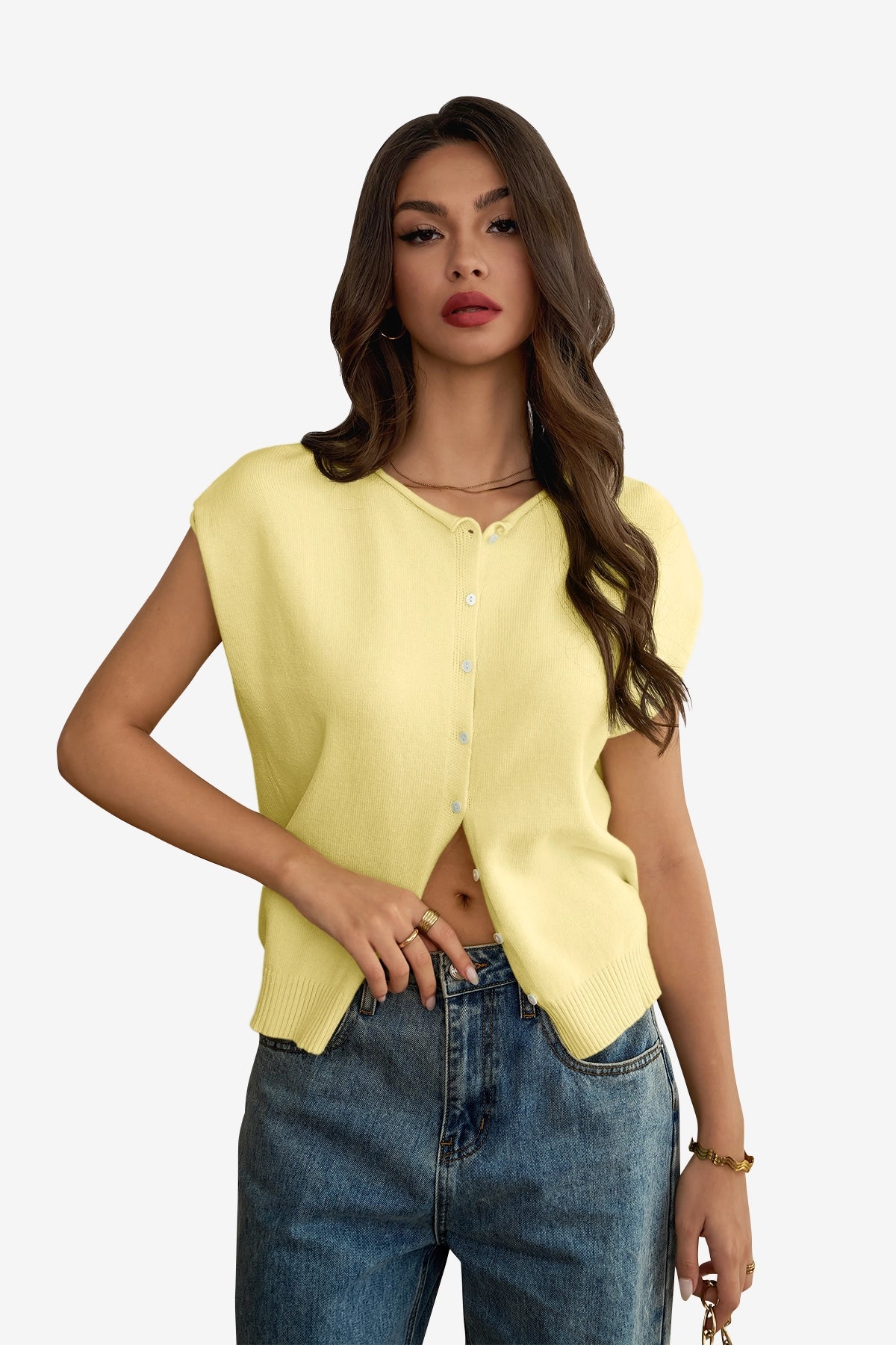 Womens Yellow Cap Sleeve Sweater Vest 