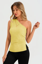 Womens Yellow One Shoulder Tank Tops 3
