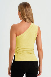 Womens Yellow One Shoulder Tank Tops | CicyBell
