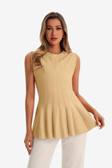 Womens Yellow Pleated Peplum Tank Tops 1