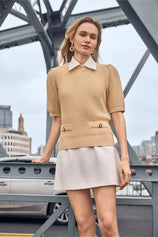 Womens Apricot Puff Short Sleeve Sweaters Tops 1